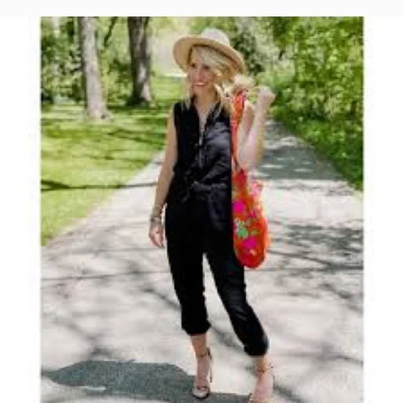 Cabi Caper Black Utility Belted Jumpsuit #5944 Medium Jogger Leg